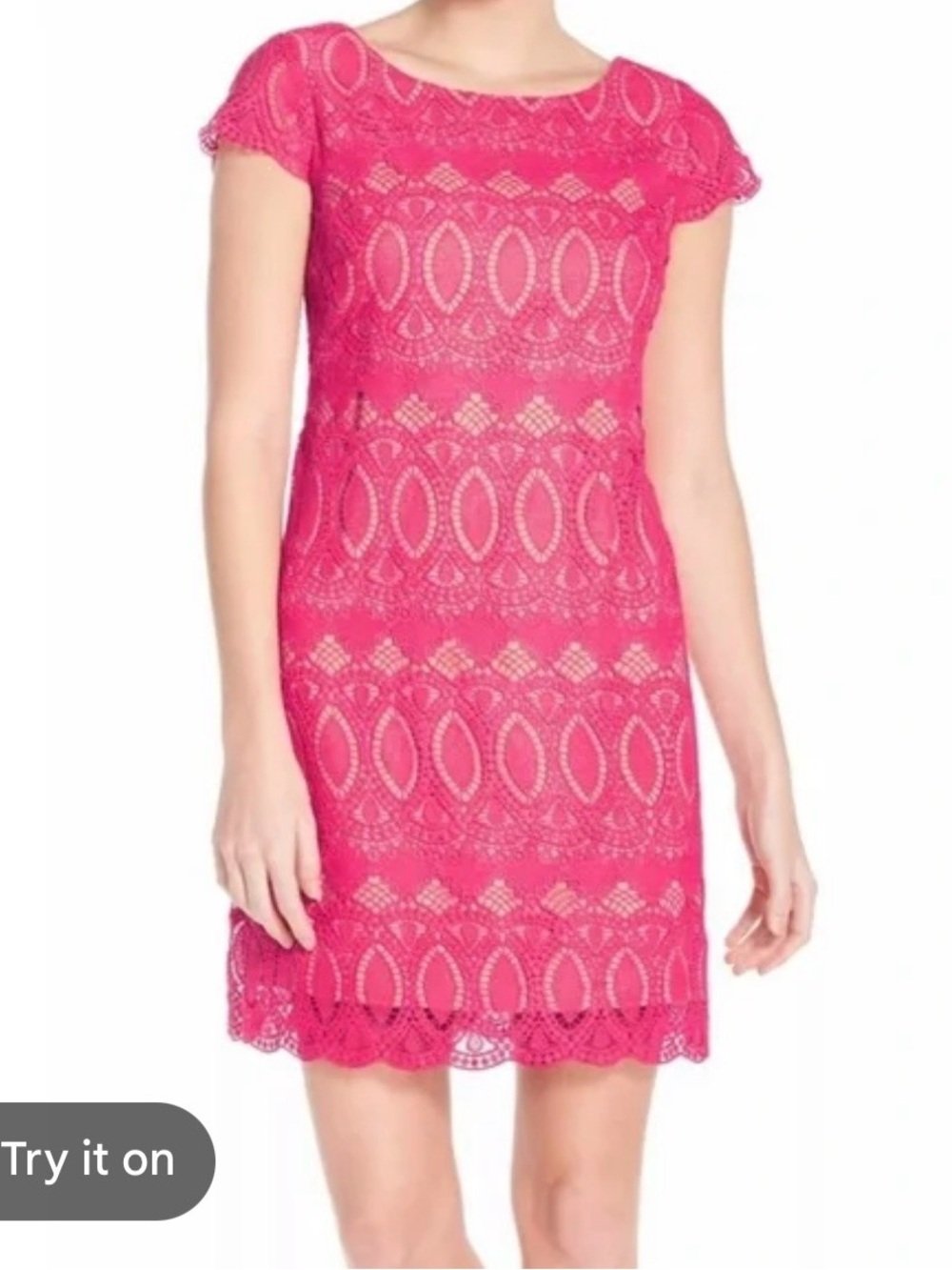 Eliza J Pink Lace Boat Neck Lined Party Date Sheer Lace Dress Size 12